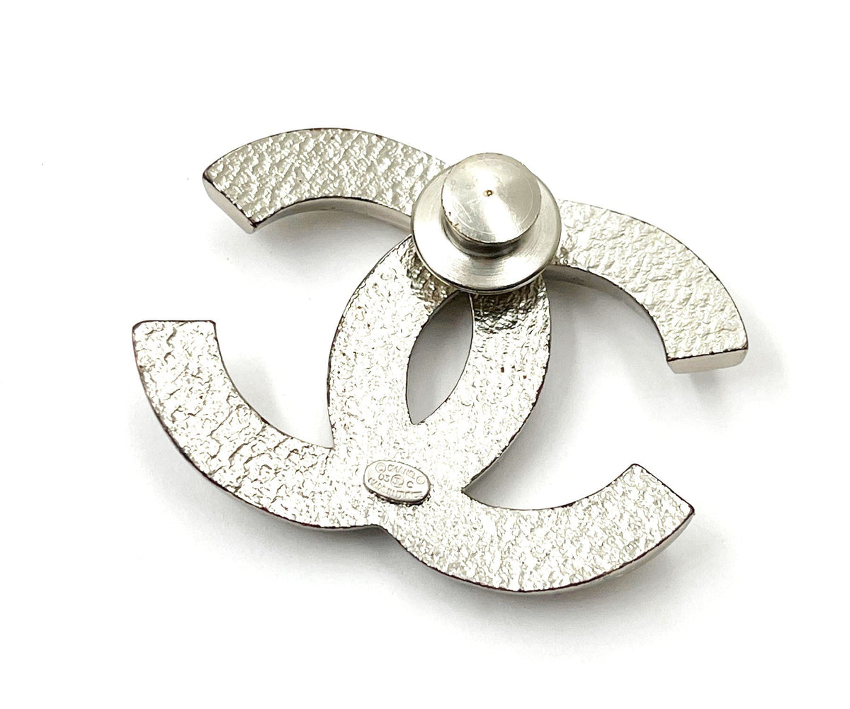 CHANEL Silver CC Crystal Large Pin