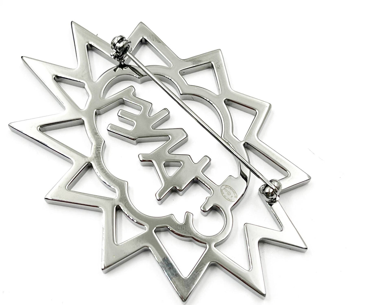 CHANEL Silver CC Red Gold Crystal Bang Large Brooch