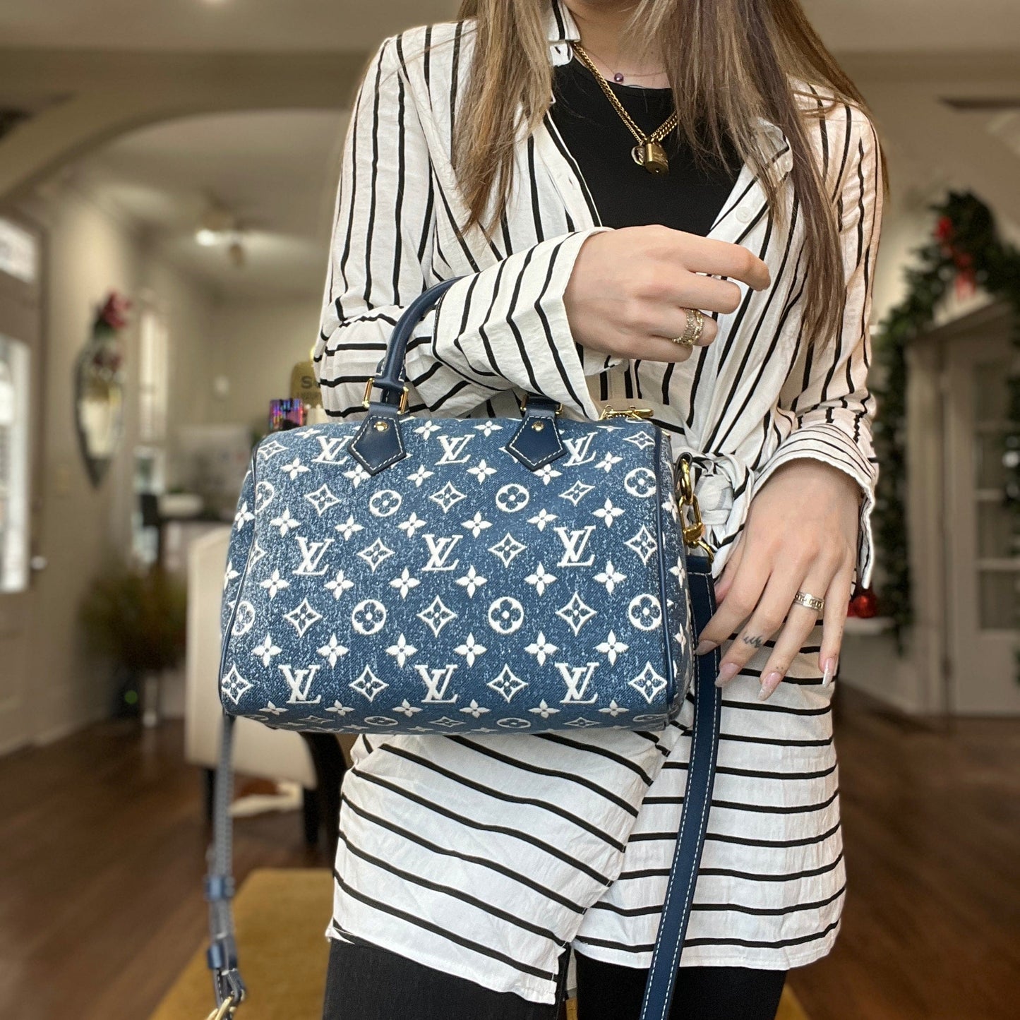 Louis Vuitton Monogram Denim Speedy Bandouliere 25