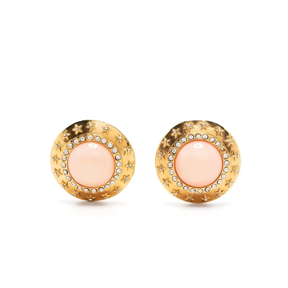 Top Quality Chanel Coral Cabochon Rhinestone Earrings