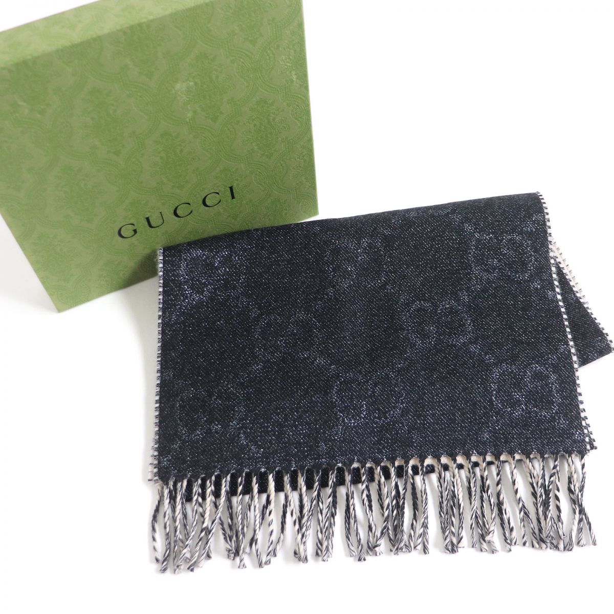 GUCCI scarf See photo Black x beige Women 34�~190cm Used