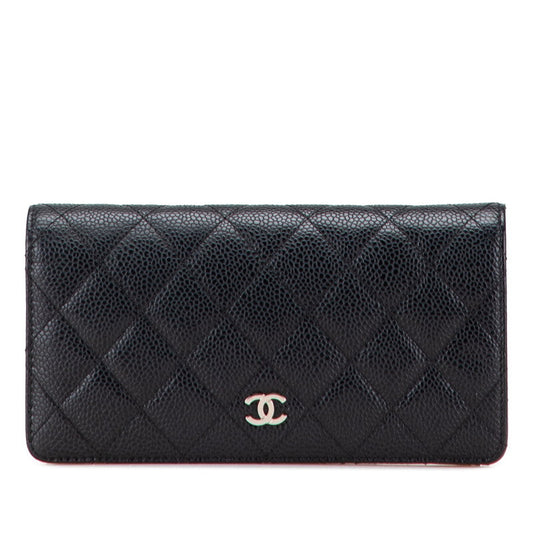 Chanel Coco Mark Matelassé Caviarskin Long Wallet
