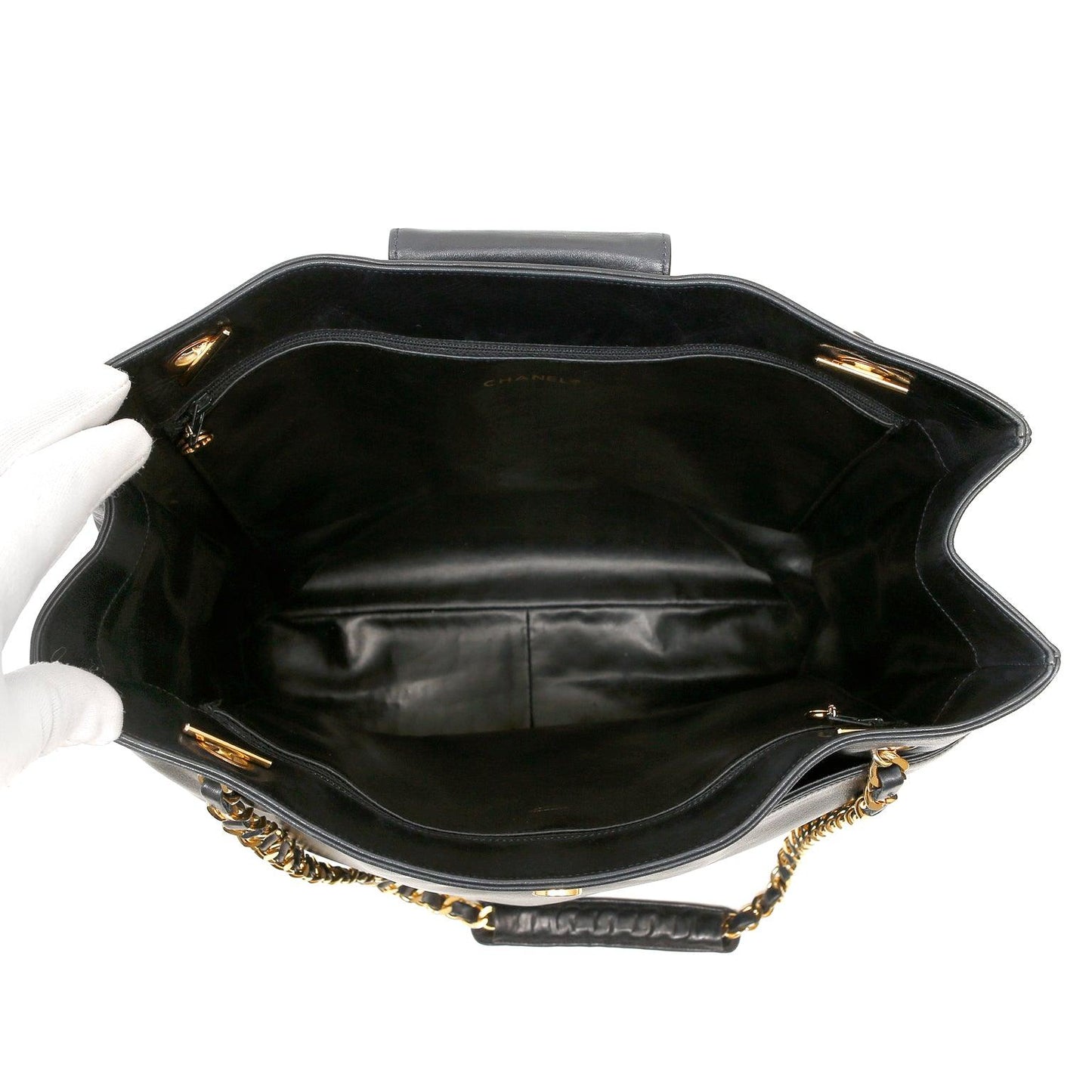 Chanel Vintage Navy Blue Lambskin Tote with Gold Hardware