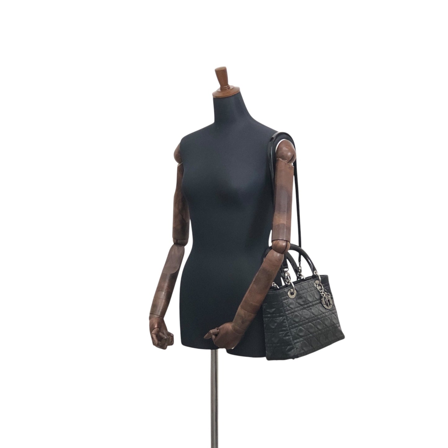 Christian Dior Cannage CD Logo Charm Two-way Handbag Shoulder bag Black Vintage 5cgj75