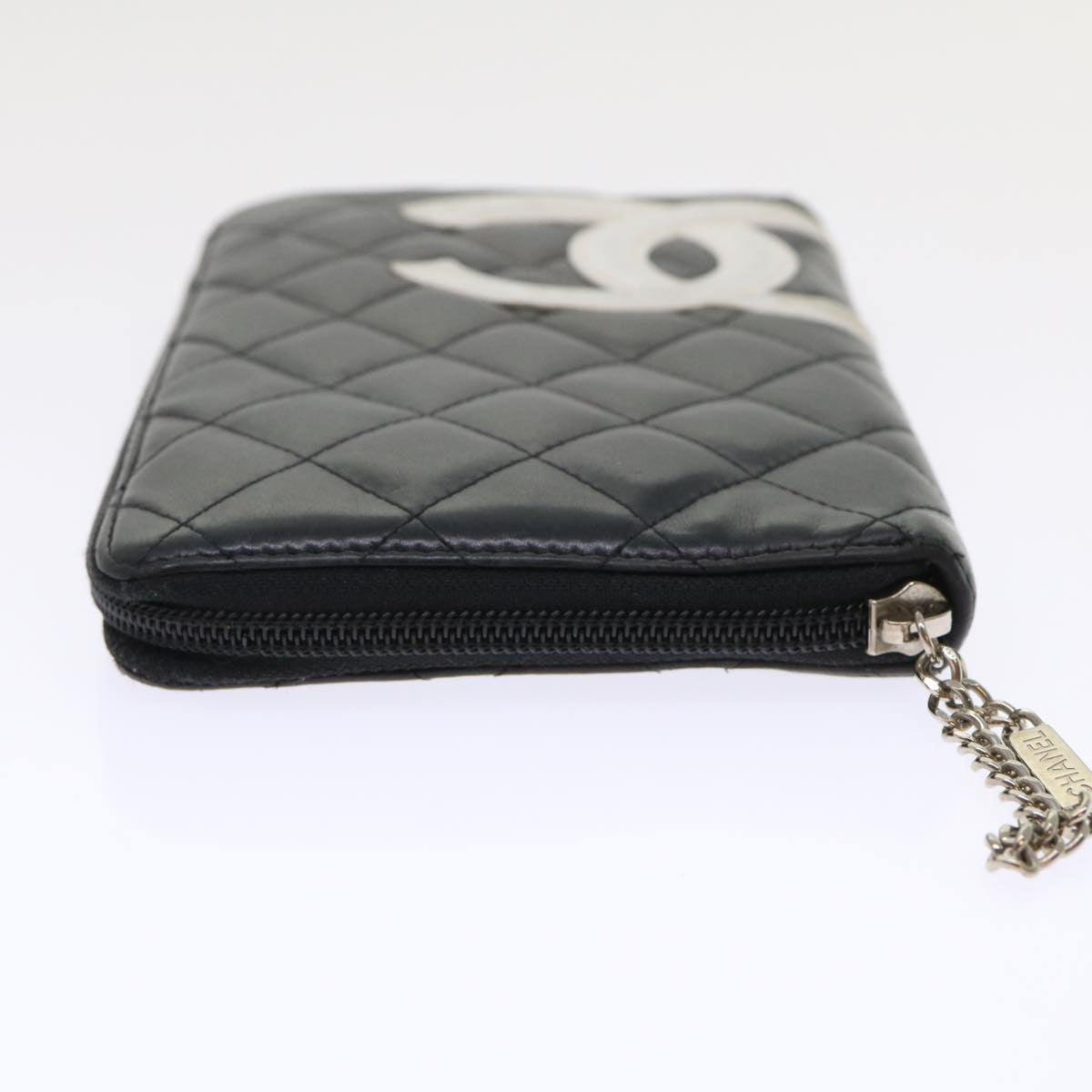 CHANEL Cambon Line Long Wallet Lamb Skin Black CC  th3796