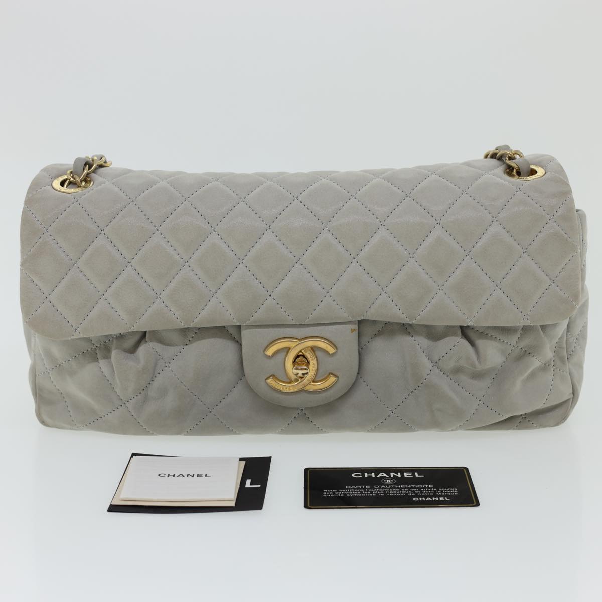 Top Quality Chanel Lamb Skin Matelasse Double Chain Shoulder Bag Gray CC Auth am1097gA