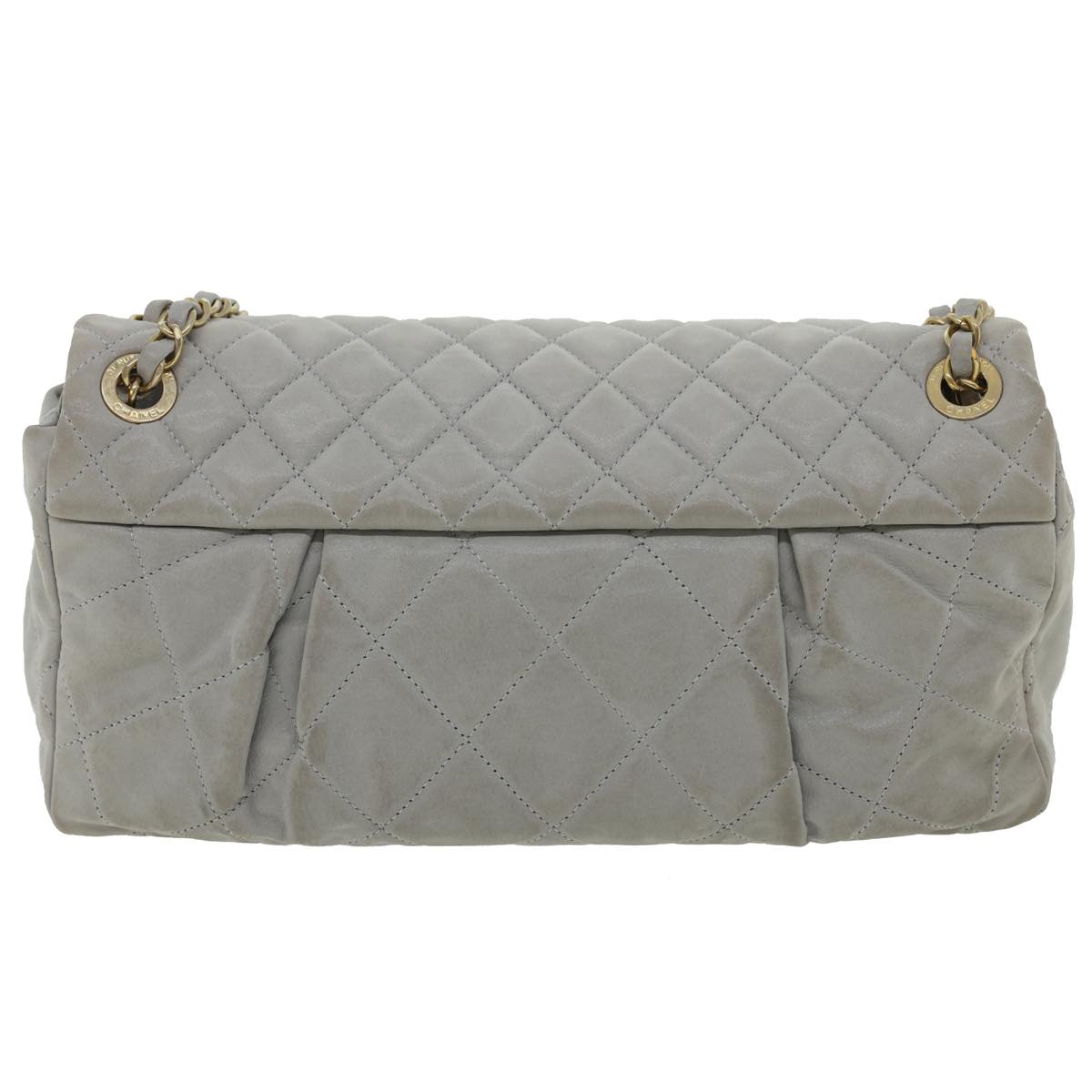Top Quality Chanel Lamb Skin Matelasse Double Chain Shoulder Bag Gray CC Auth am1097gA