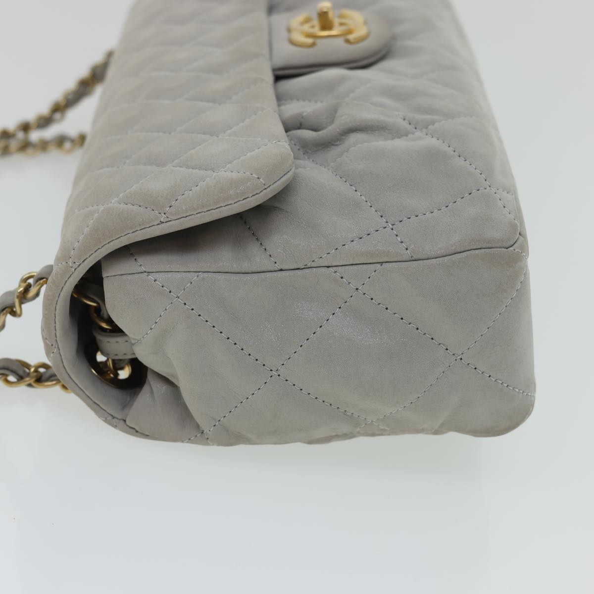Top Quality Chanel Lamb Skin Matelasse Double Chain Shoulder Bag Gray CC Auth am1097gA