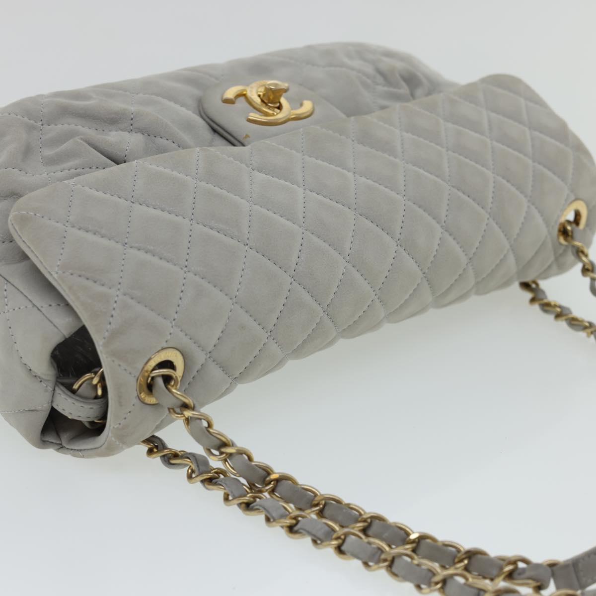 Top Quality Chanel Lamb Skin Matelasse Double Chain Shoulder Bag Gray CC Auth am1097gA