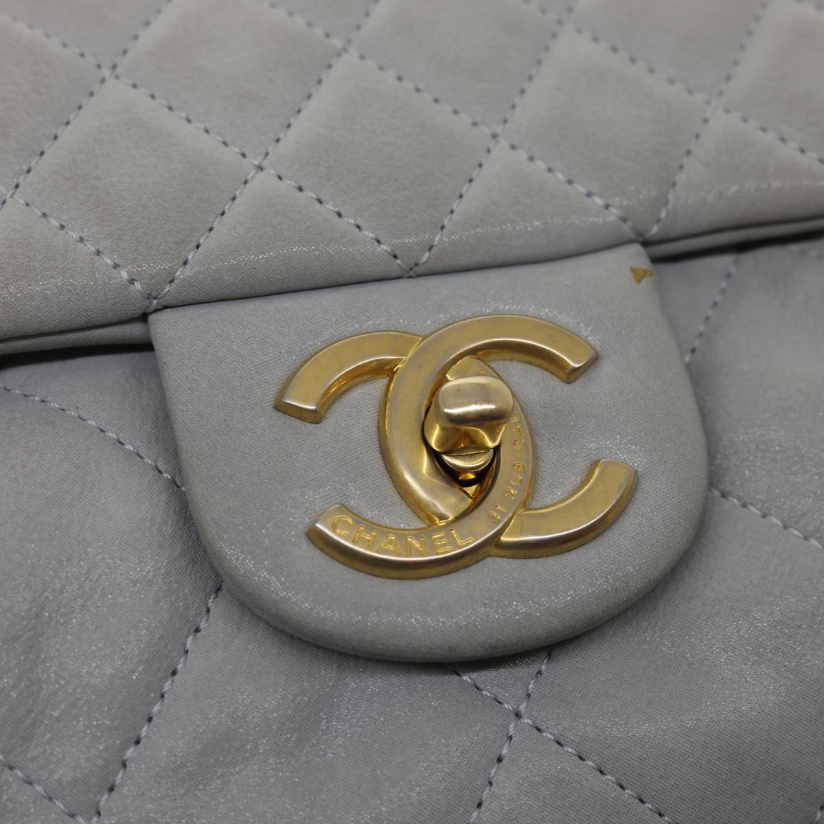 Top Quality Chanel Lamb Skin Matelasse Double Chain Shoulder Bag Gray CC Auth am1097gA