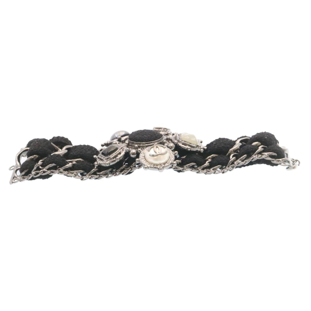 CHANEL Bangle Bracelet Metal Black CC Auth am1441sA
