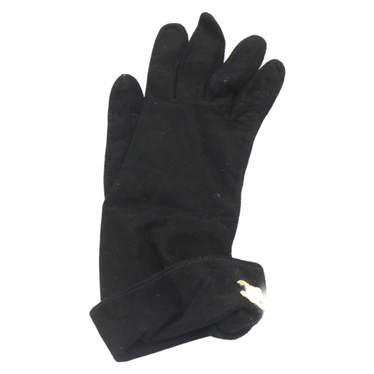 Top Quality Chanel COCO Mark Gloves Suede Black Gold CC Auth am2319sA
