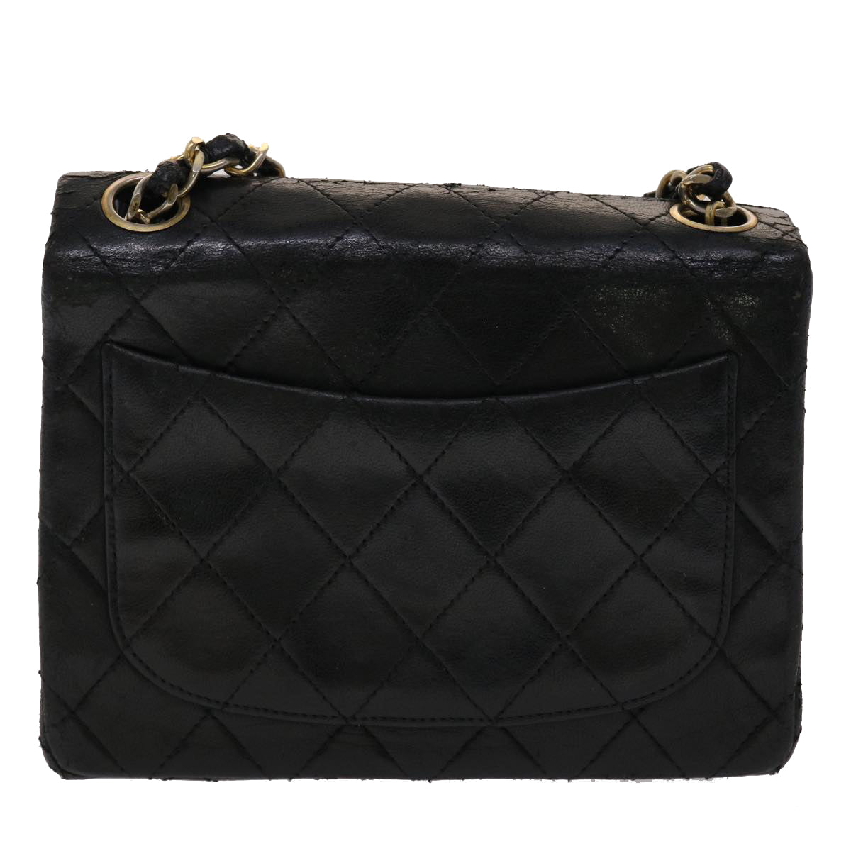 CHANEL Matelasse Chain Flap Shoulder Bag Lamb Skin Black Gold CC Auth 24557A