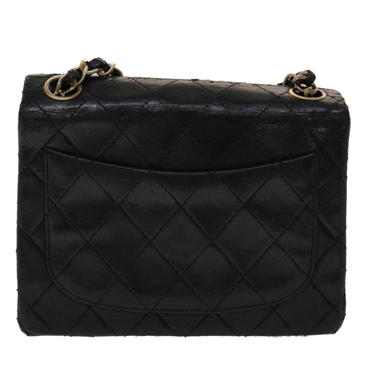 CHANEL Matelasse Chain Flap Shoulder Bag Lamb Skin Black Gold CC Auth 24557A