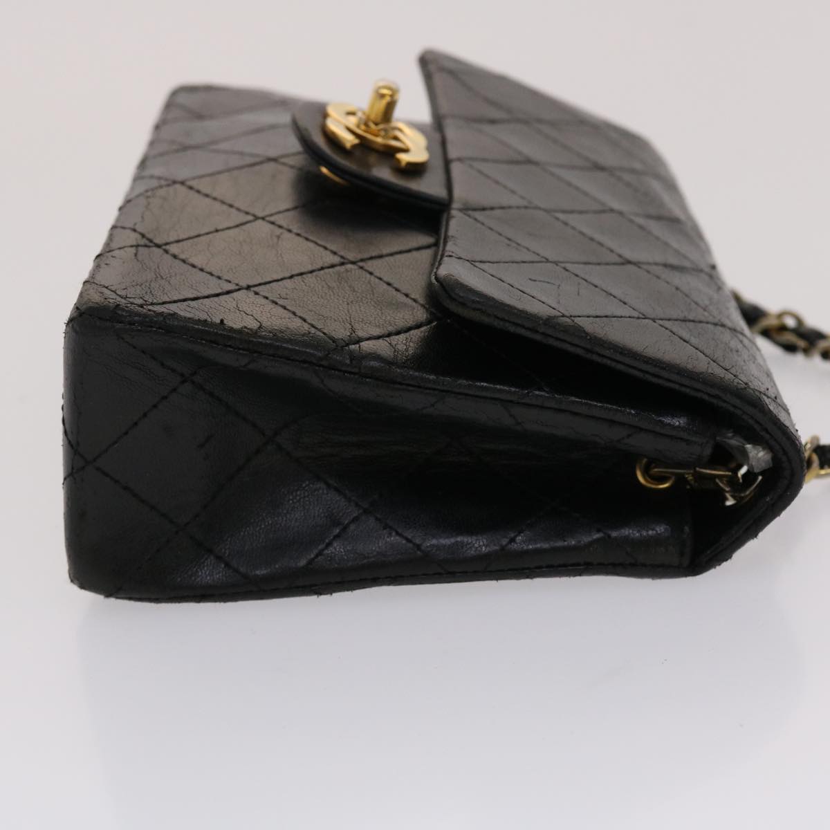 CHANEL Matelasse Chain Flap Shoulder Bag Lamb Skin Black Gold CC Auth 24557A