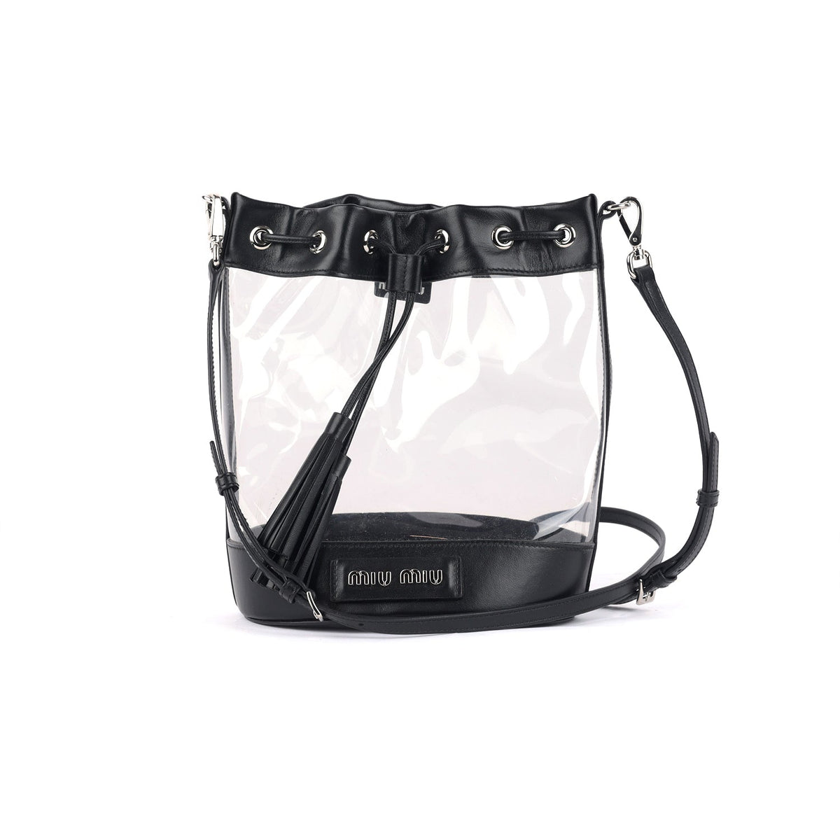 Miu Miu Leather And PVC Drawstring Bucket Bag