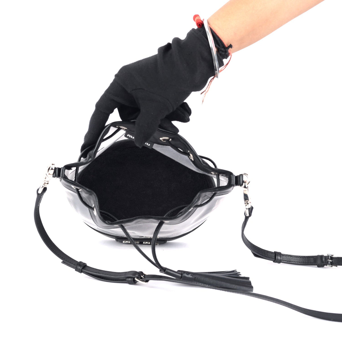 Miu Miu Leather And PVC Drawstring Bucket Bag