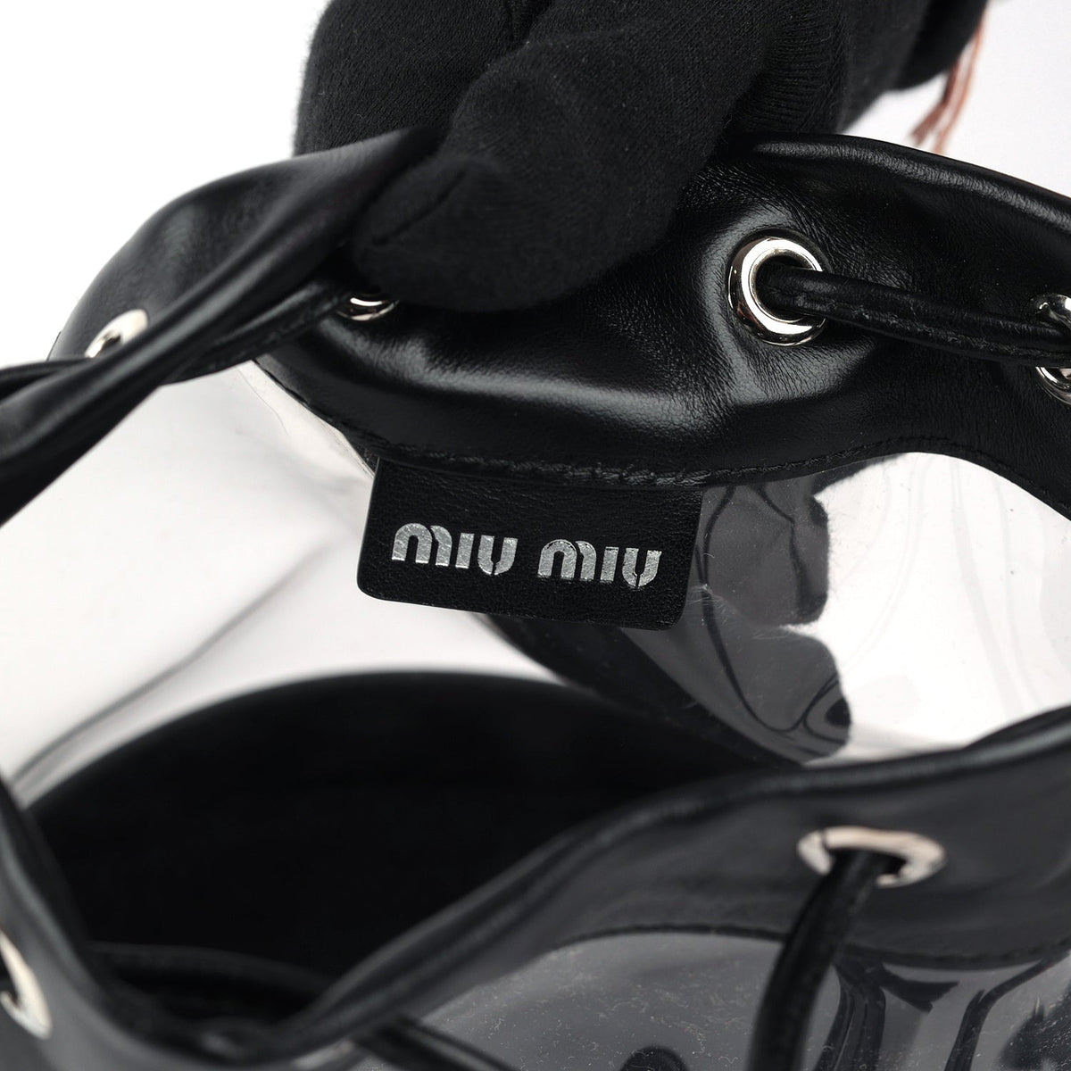 Miu Miu Leather And PVC Drawstring Bucket Bag