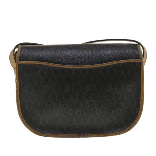 CHRISTIAN DIOR Honeycomb Canvas Shoulder Bag PVC Leather Black Auth ti1157