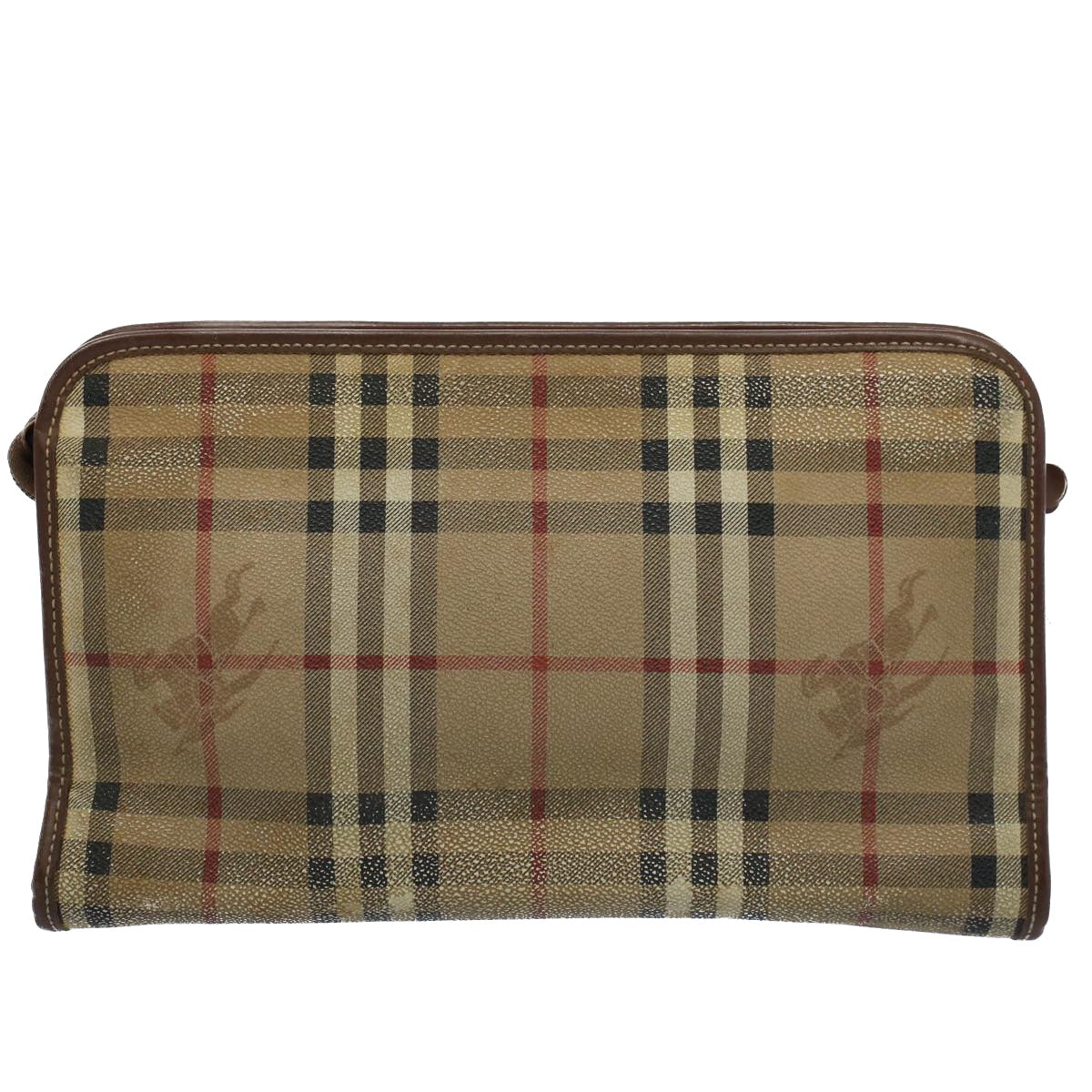 BURBERRYSs Nova Check Clutch Bag PVC Leather Beige Auth ti1243