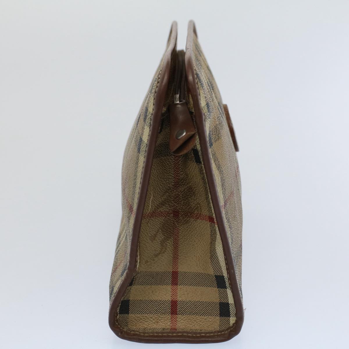 BURBERRYSs Nova Check Clutch Bag PVC Leather Beige Auth ti1243