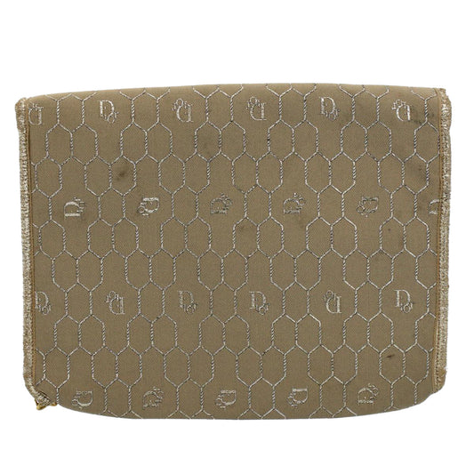 CHRISTIAN DIOR Honeycomb Canvas Chain Shoulder Bag Beige Auth ti1244