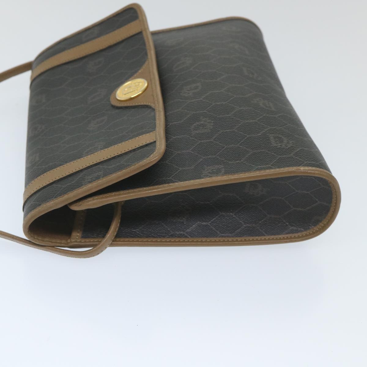 CHRISTIAN DIOR Honeycomb Canvas Shoulder Bag PVC Leather Black Auth ti1257