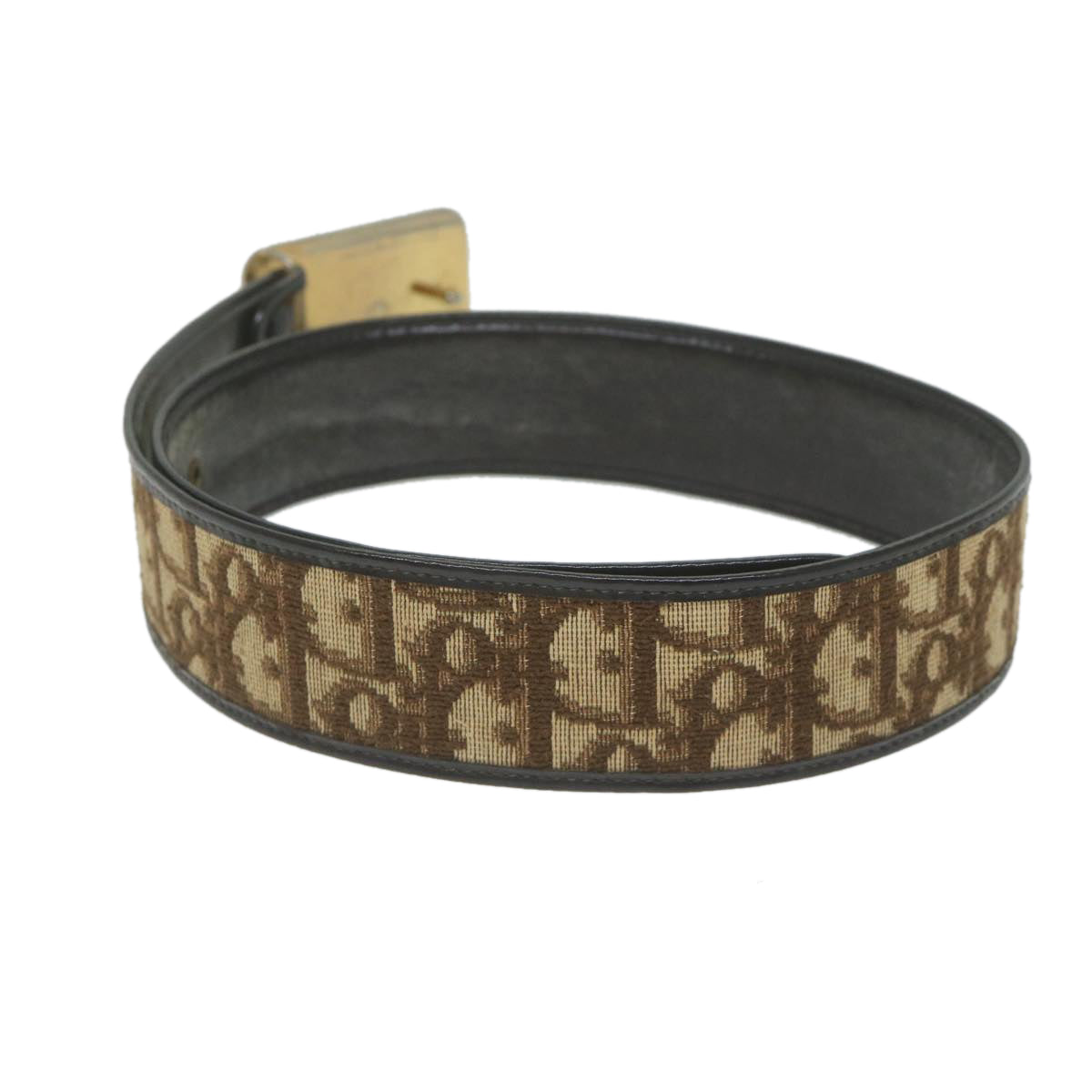 CHRISTIAN DIOR Trotter Canvas Belt 24.8"-28.7" Brown Auth ti1395