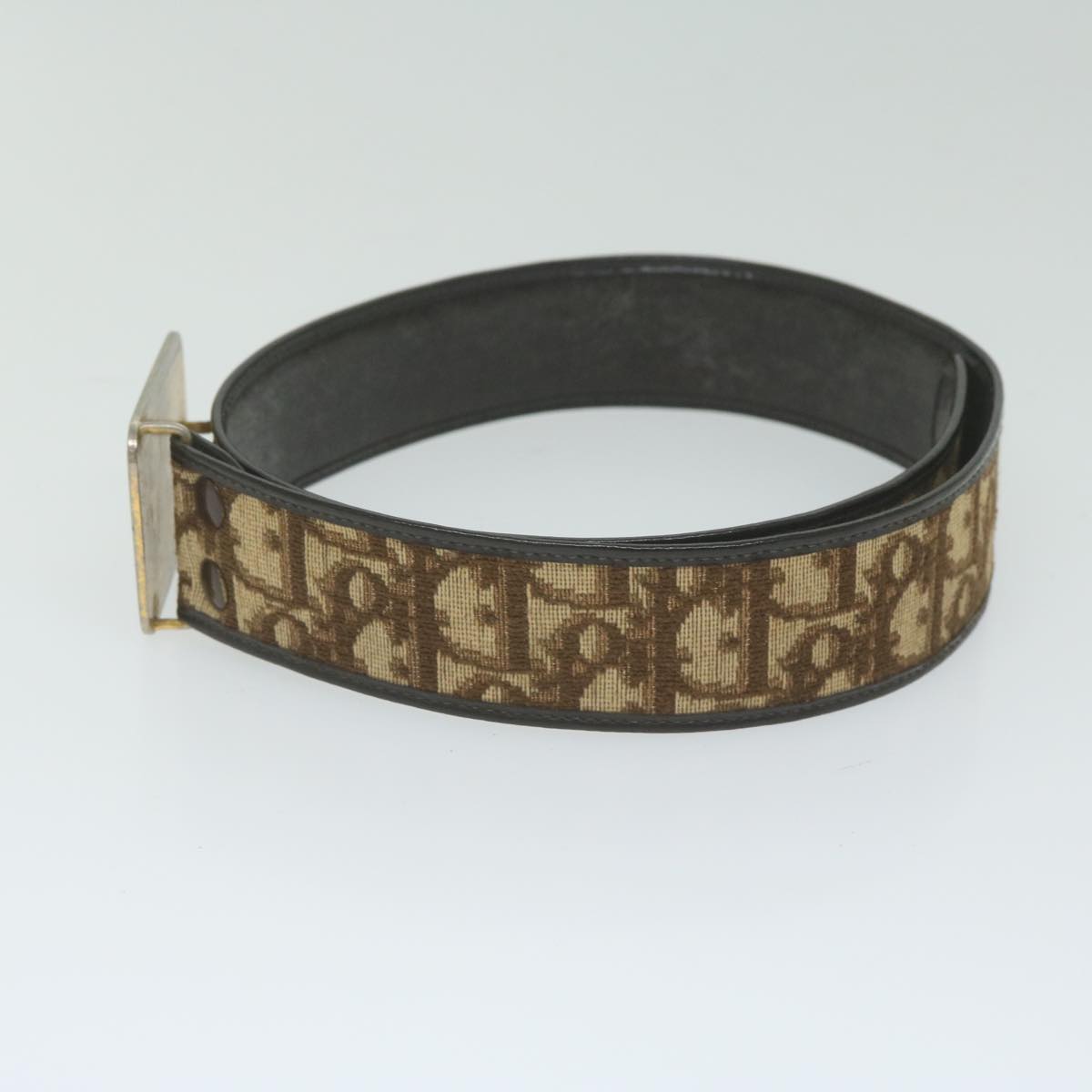 CHRISTIAN DIOR Trotter Canvas Belt 24.8"-28.7" Brown Auth ti1395