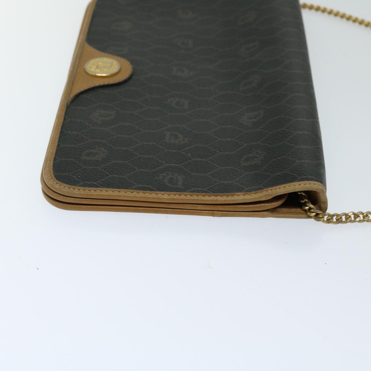 CHRISTIAN DIOR Honeycomb Canvas Chain Shoulder Bag PVC Black Auth ti1598