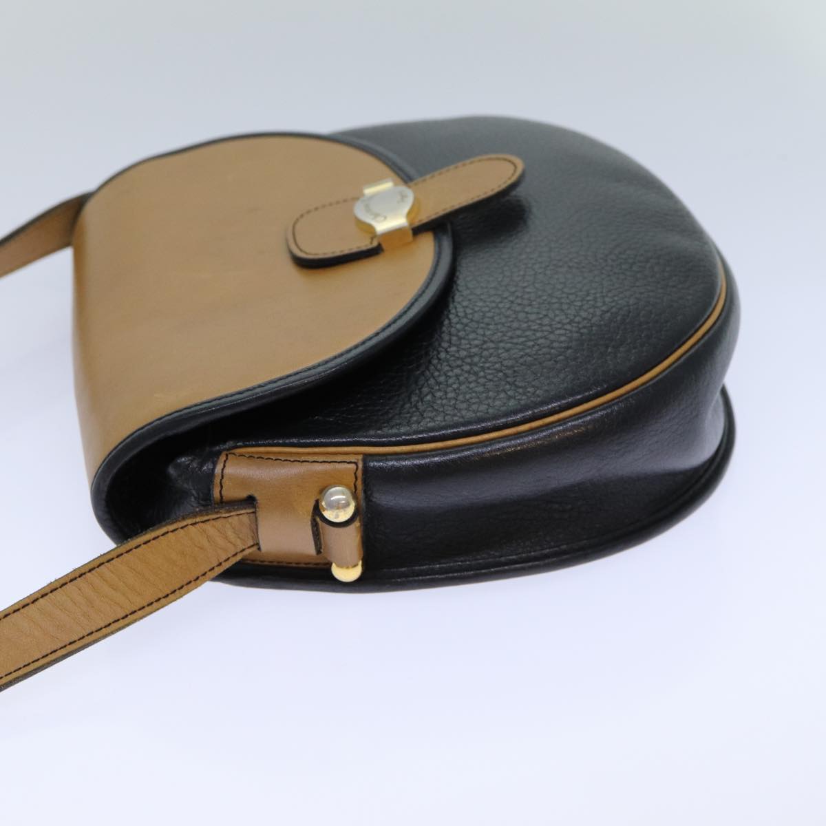 CHRISTIAN DIOR Shoulder Bag Leather Black Brown Auth ti1796