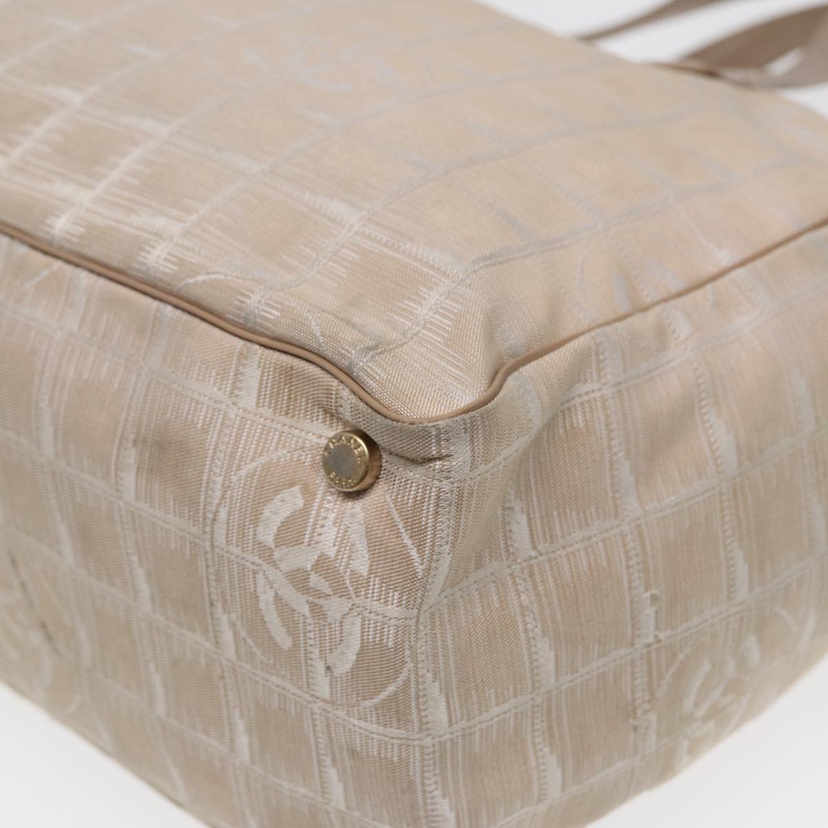 Top Quality Chanel New Travel Line Tote Bag Nylon Beige Gold CC Auth ti1912