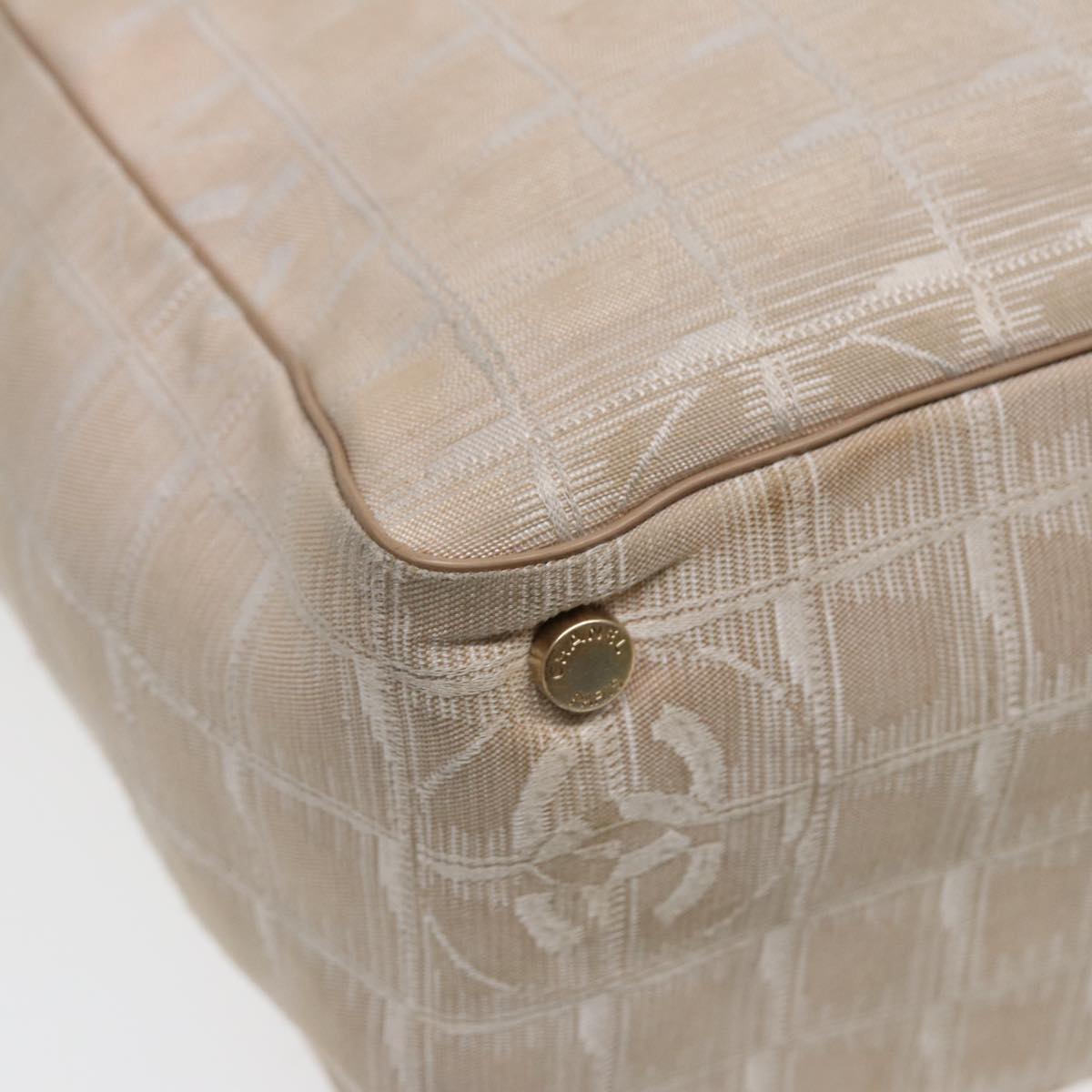 Top Quality Chanel New Travel Line Tote Bag Nylon Beige Gold CC Auth ti1912