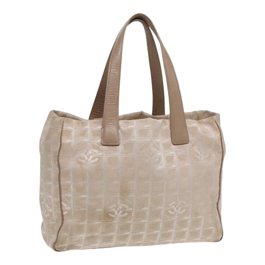 Top Quality Chanel New Travel Line Tote Bag Nylon Beige Gold CC Auth ti1912