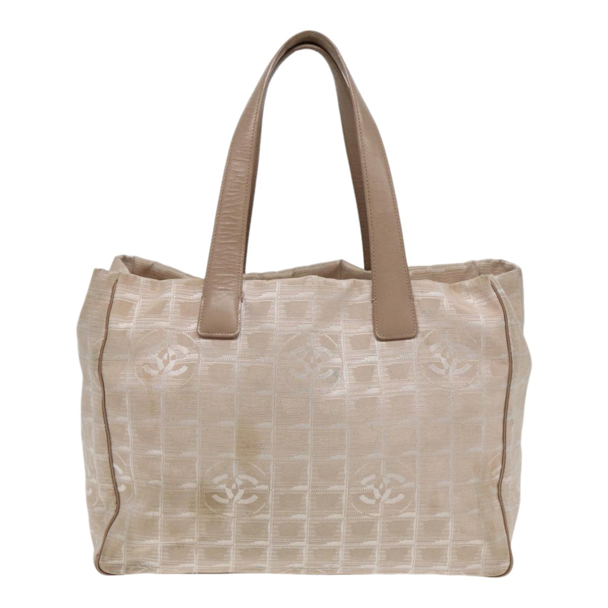 Top Quality Chanel New Travel Line Tote Bag Nylon Beige Gold CC Auth ti1912