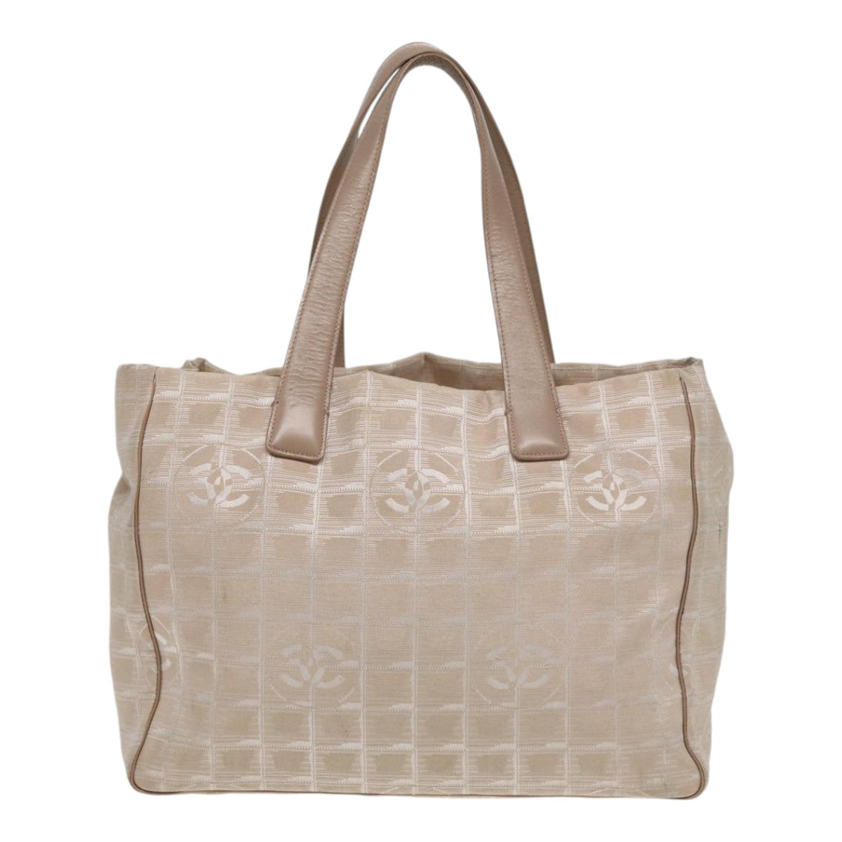Top Quality Chanel New Travel Line Tote Bag Nylon Beige Gold CC Auth ti1912