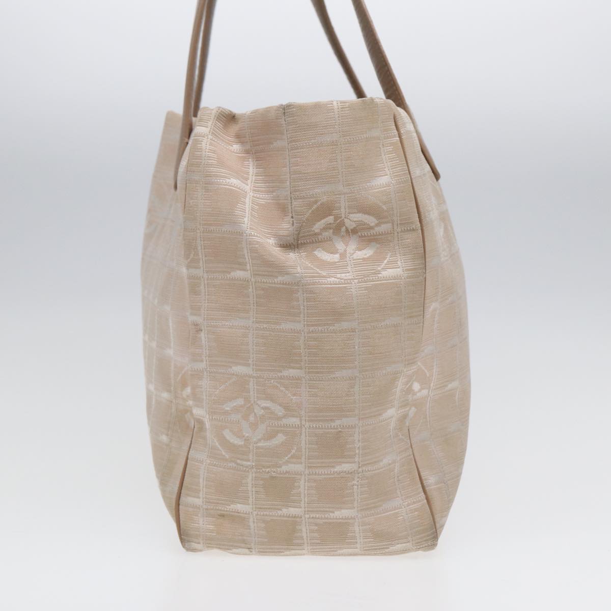 Top Quality Chanel New Travel Line Tote Bag Nylon Beige Gold CC Auth ti1912