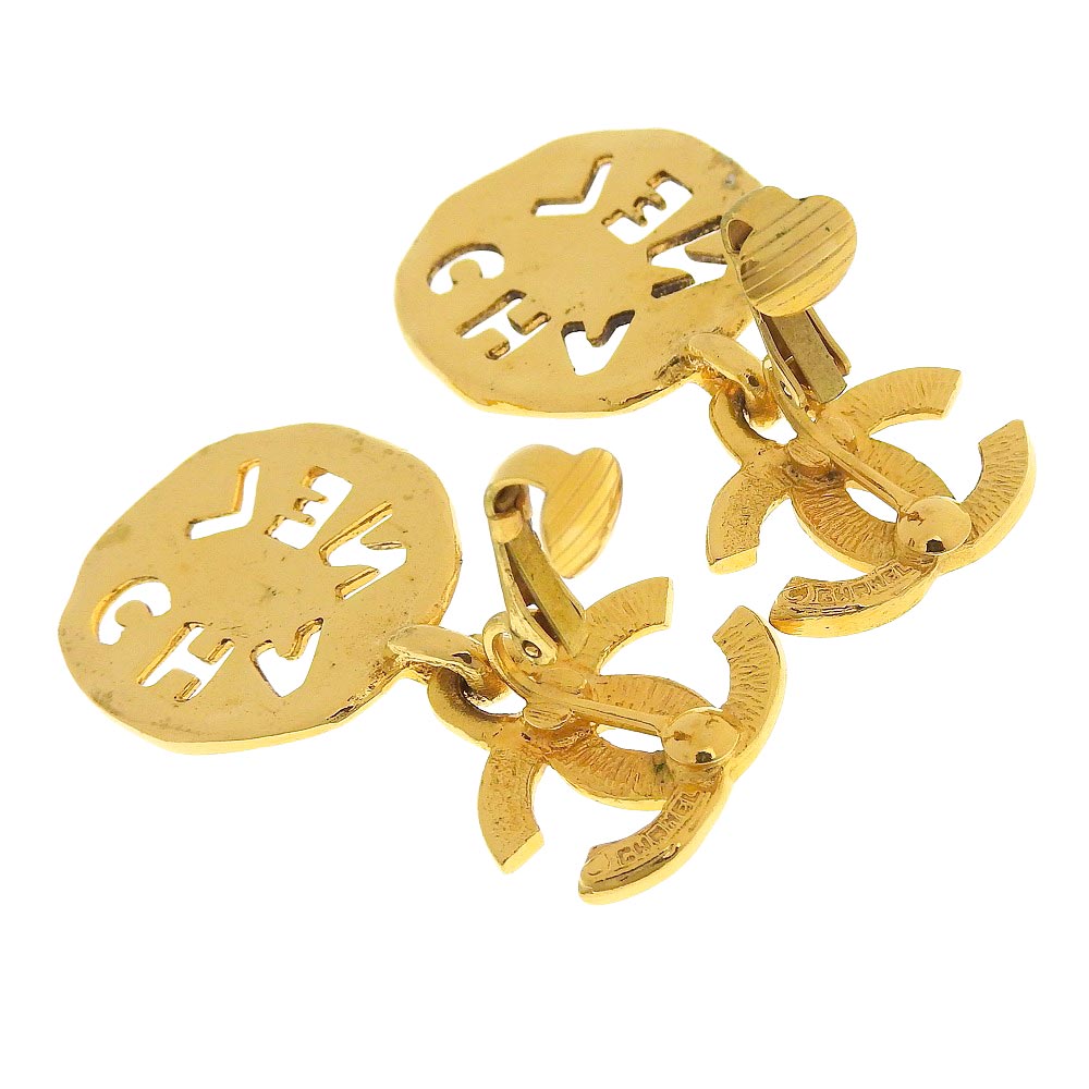 Chanel Vintage Gold Logo Earrings with Box