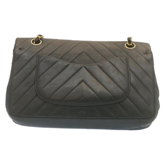 CHANEL Mademoiselle Turn Lock Flap Shoulder Bag Lamb Skin Black CC Auth ai677A