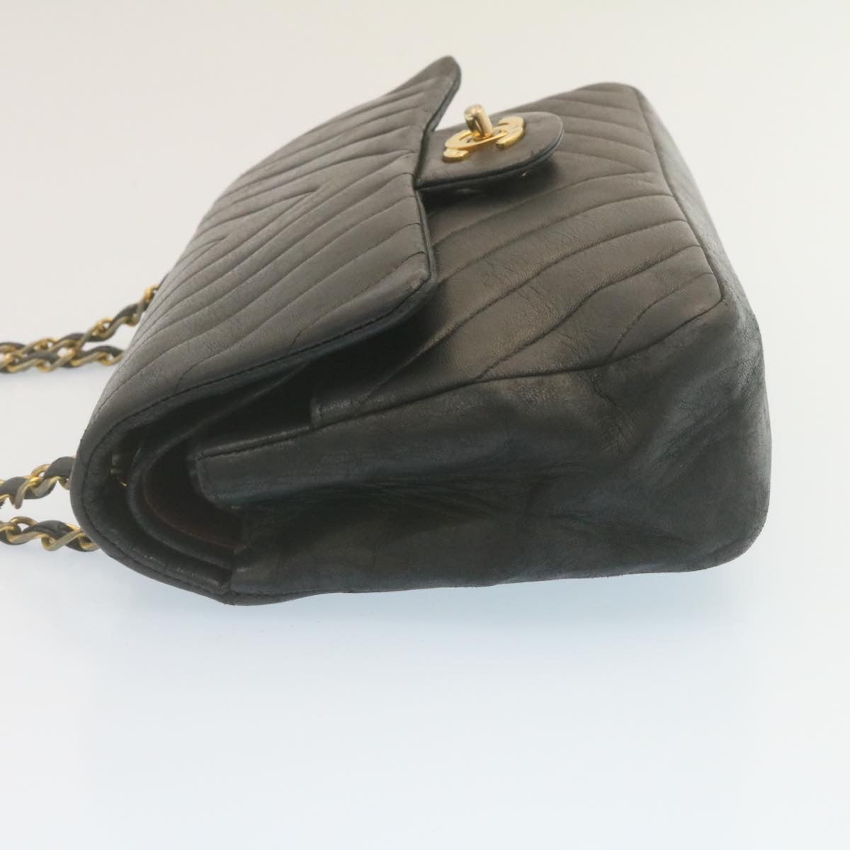 CHANEL Mademoiselle Turn Lock Flap Shoulder Bag Lamb Skin Black CC Auth ai677A