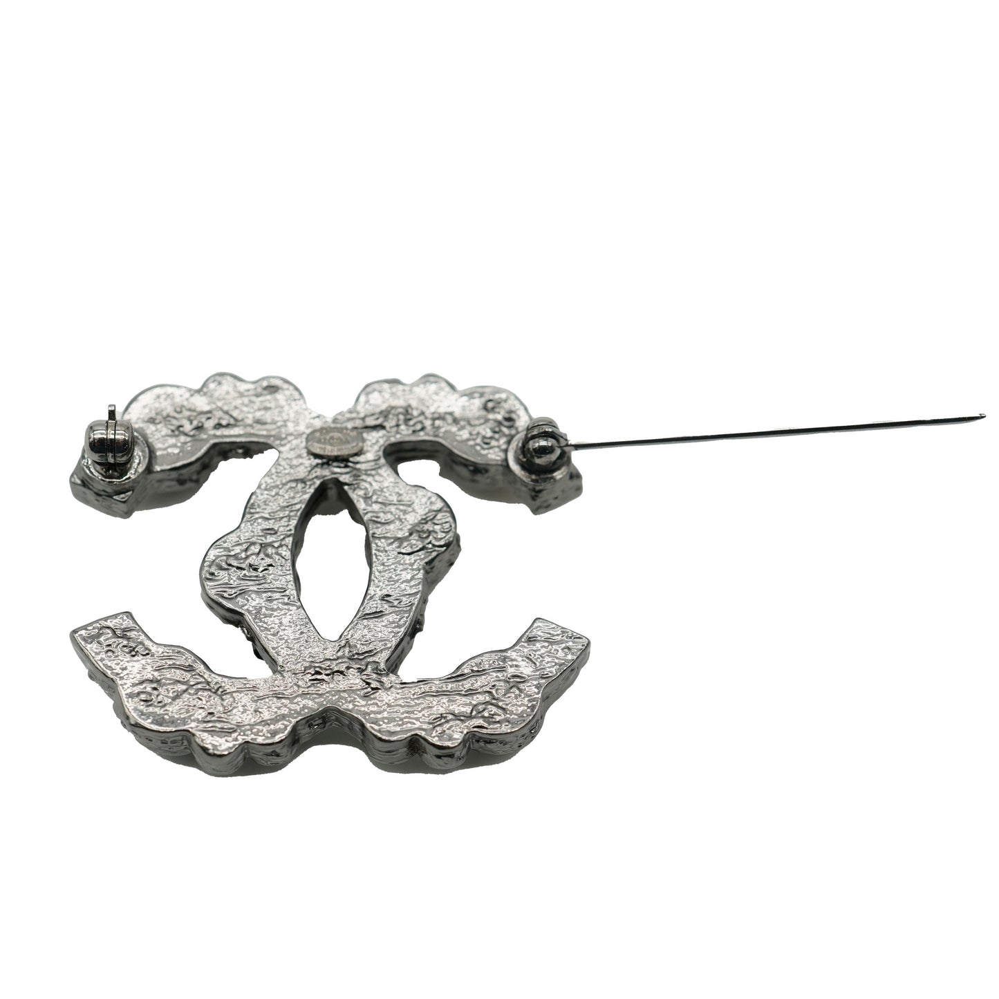 CHANEL 2012 Silver Tone Strass CC Brooch