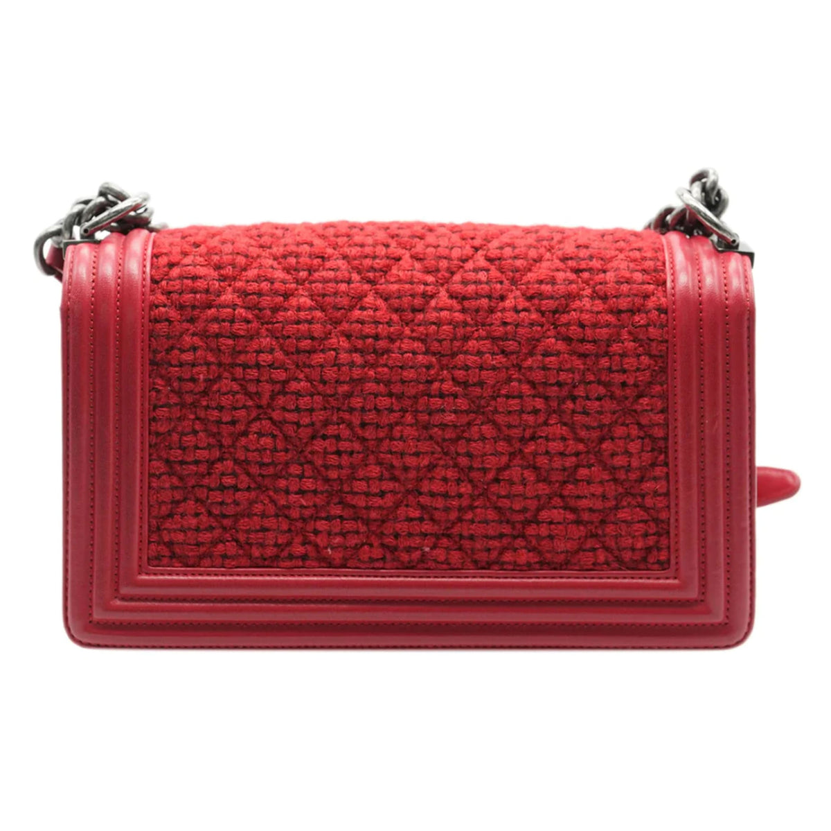 CHANEL Red Quilted Tweed Lambskin Old Medium Boy Bag