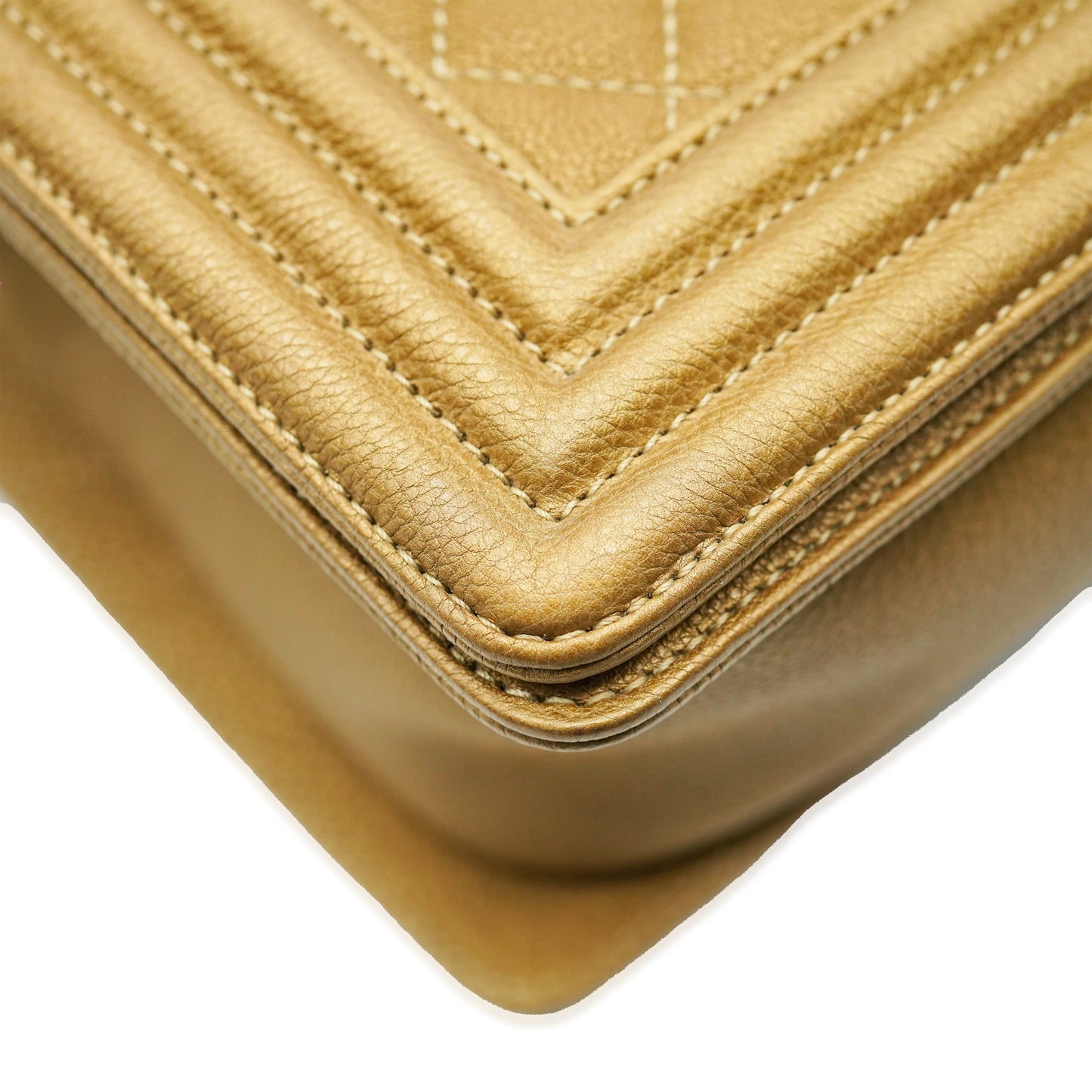 CHANEL Dark Gold Quilted Caviar Old Medium Boy Bag