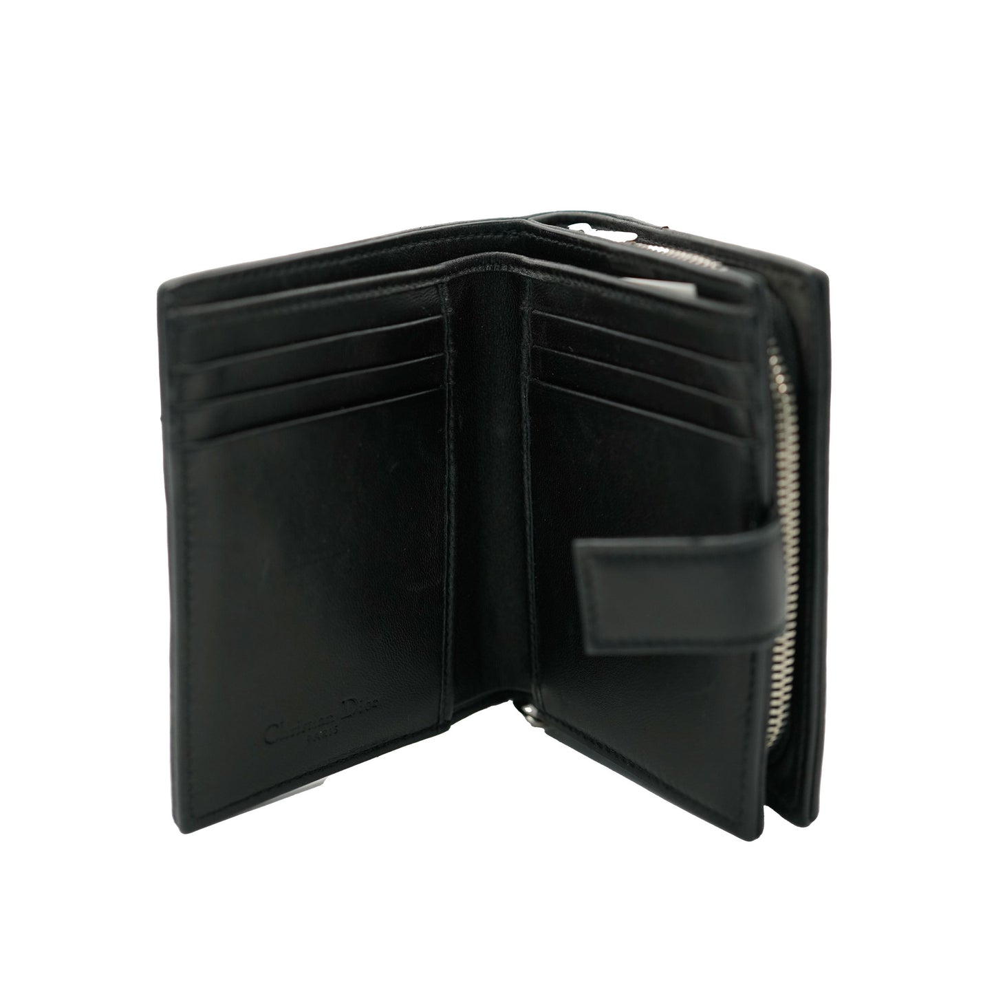 CHRISTIAN DIOR Black Quilted Lambskin Cannage Lady Dior Wallet