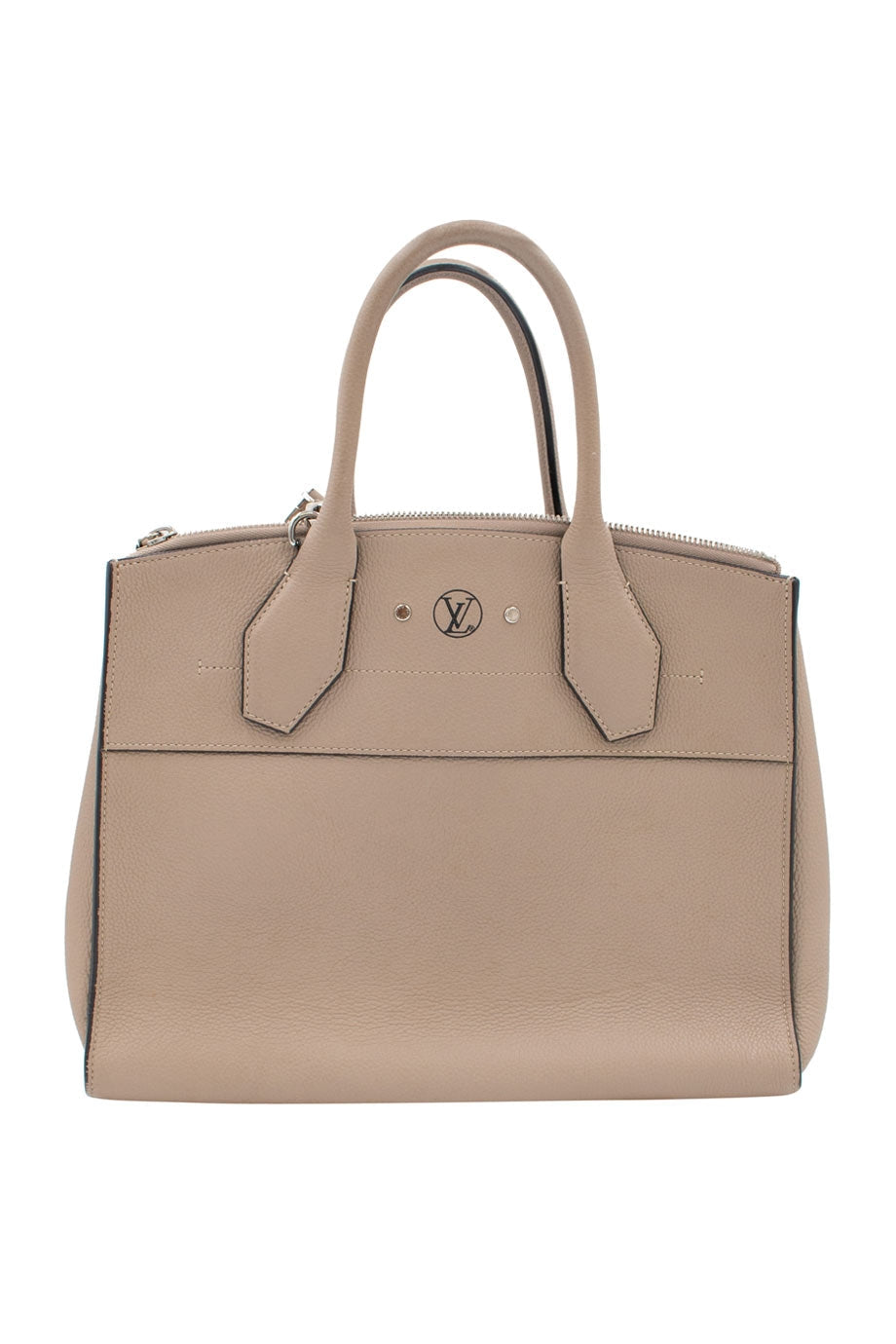 LOUIS VUITTON Galet grey grained leather ' City Steamer MM' handbag with detachable shoulder