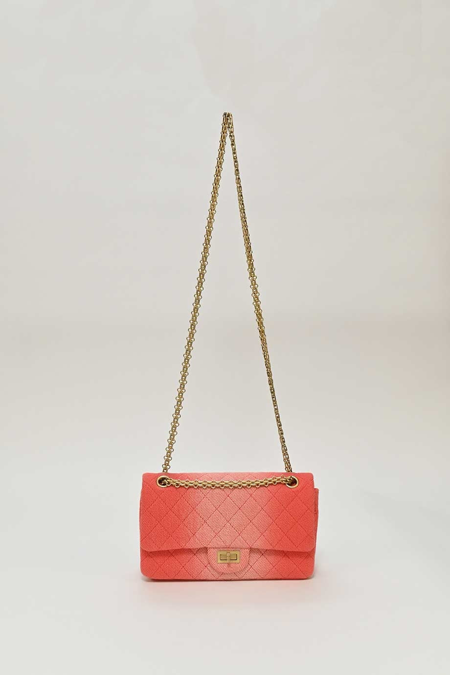 CHANEL Coral ombre cotton denim 2.55 reissue 225 double flap bag with aged gold-tone hardware