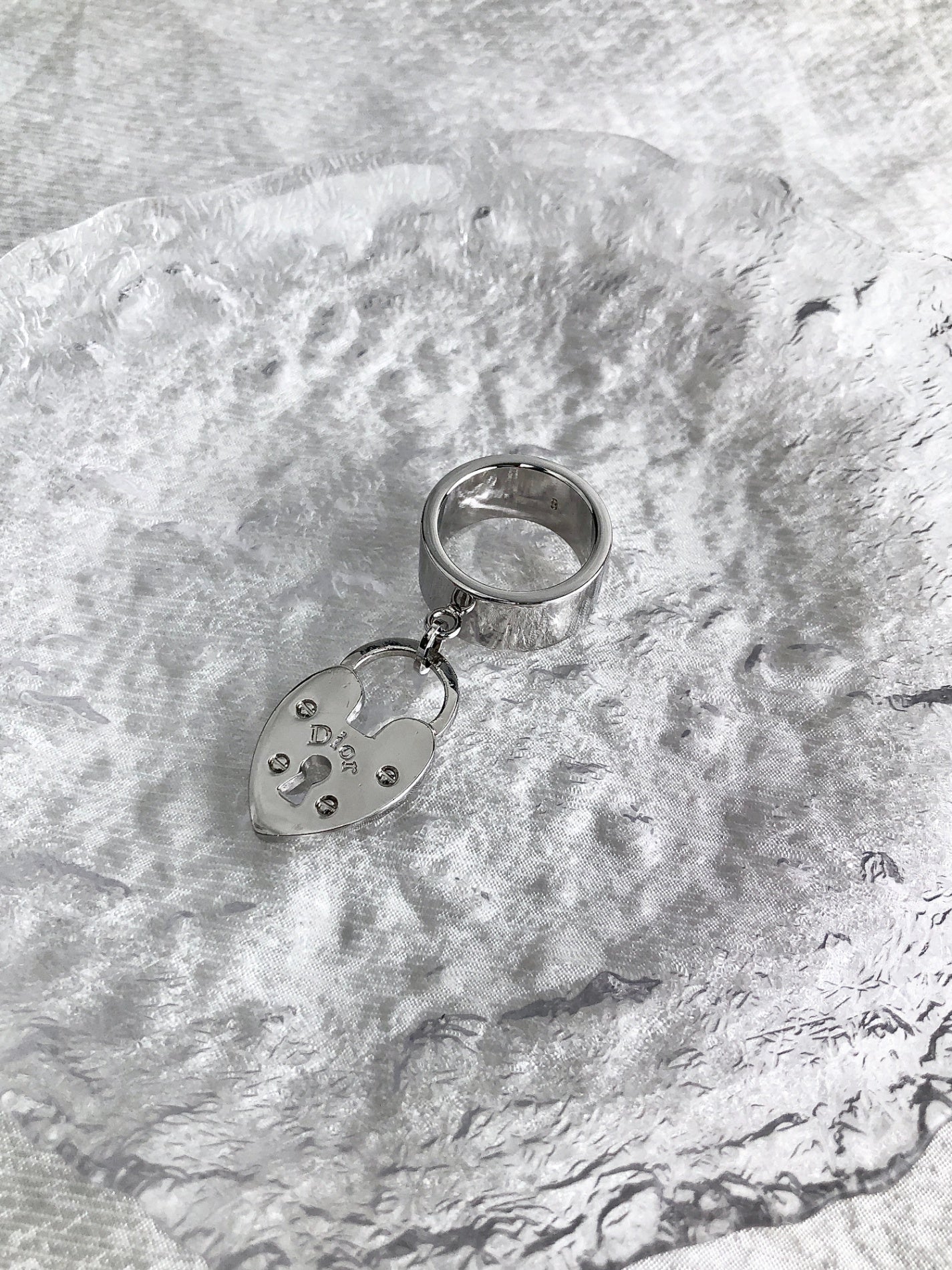 Christian Dior Logo Padlock Motif Ring Silver Vintage t2fvnd