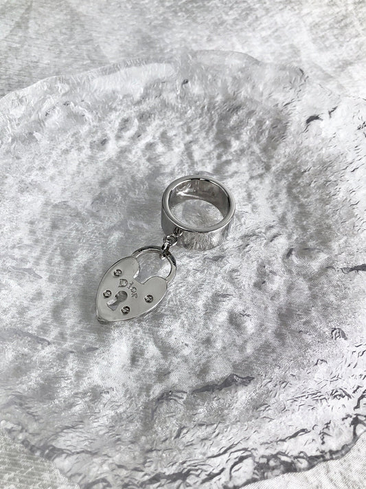 Christian Dior Logo Padlock Motif Ring Silver Vintage t2fvnd