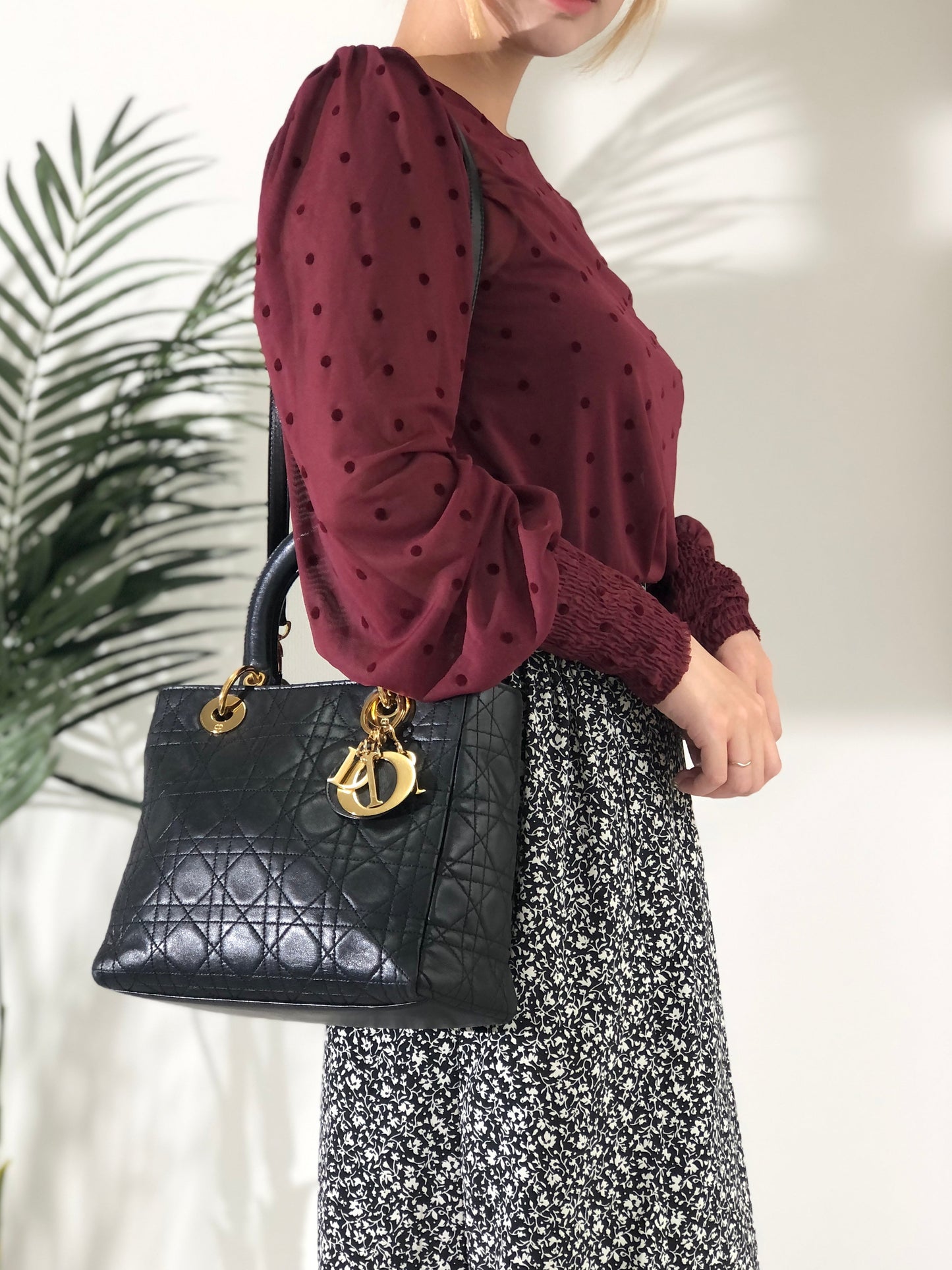 Christian Dior Cannage Ladydior Leather Two-way Handbag Shoulder bag Black Vintage khzzs3