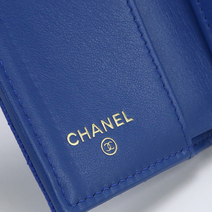 CHANEL AP0230 Tri-fold wallet Matrasse Small flap wallet lambskin,leather blue Women